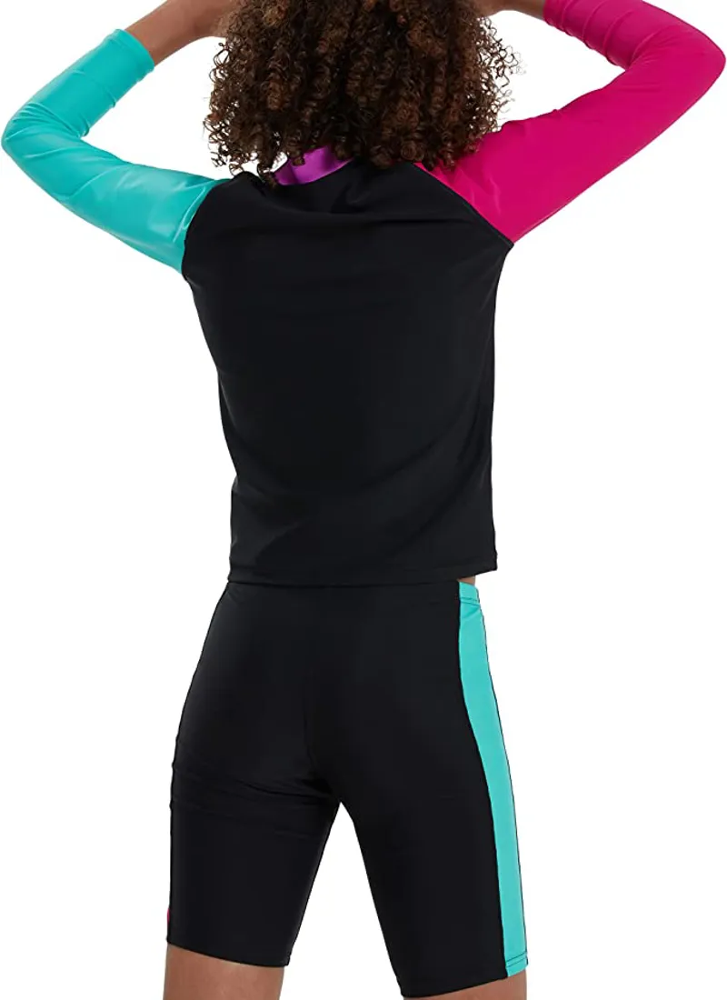 Speedo Rash Top and Jammer Girls Swimwear Black/Fuchsia/Green-6